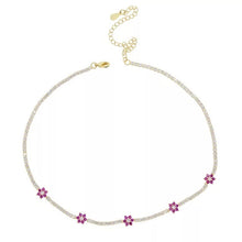 Load image into Gallery viewer, gold choker flower pink tennis diamond chain