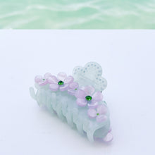 Load image into Gallery viewer, rhinestone diamanté cute flower mini claw clip hair accessory pink green 