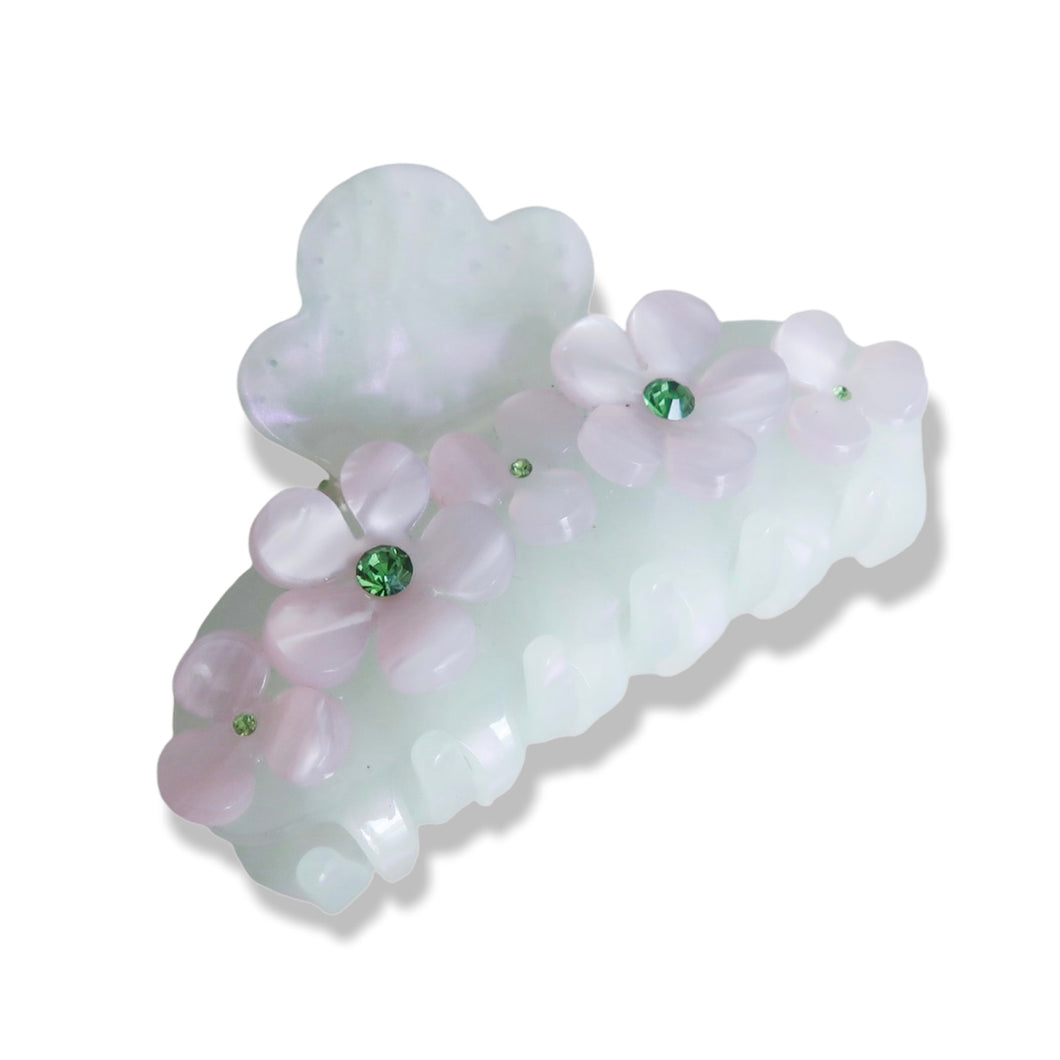 rhinestone diamanté cute flower mini claw clip hair accessory pink green 